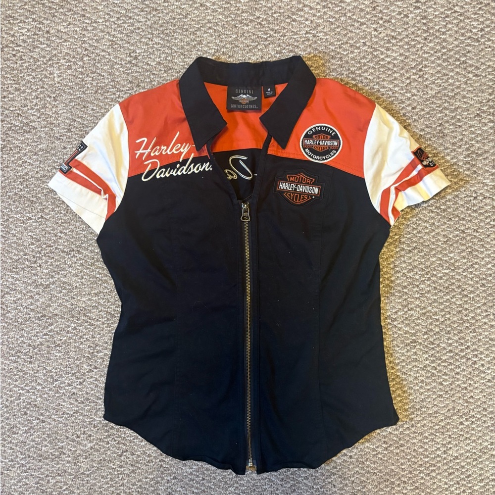 Harley-Davidson Black, Orange & White Zip-Front Racing Polo
